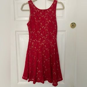 Red Lace Mini Skater Dress Size Small